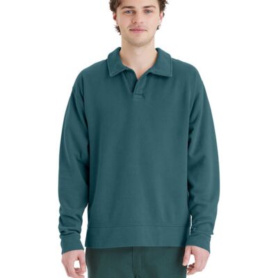 ComfortWash by Hanes Unisex Garment Dye Polo Collar Sweatshirt GDH490 Unisex Garment Dye Polo Collar Sweatshirt Thumbnail