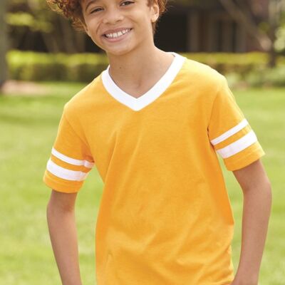 Augusta Sportswear Youth V-Neck Jersey with Striped Sleeves 361 Youth V-Neck Jersey with Striped Sleeves Thumbnail
