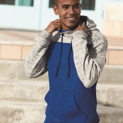 J. America Men's Mélange Fleece Colorblocked Hooded Sweatshirt 8676 Men's Mélange Fleece Colorblocked Hooded Sweatshirt Thumbnail