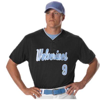 Alleson Athletic Men's Two Button Mesh Baseball Jersey With Piping 52MTHJ Men's Two Button Mesh Baseball Jersey With Piping Thumbnail