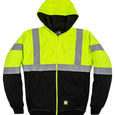 Men's Hi-Vis Class 3 Color Block Full-Zip Hooded Sweatshirt Thumbnail