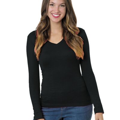 Bayside Ladies' USA Made Long-Sleeve Deep V-Neck T-Shirt BA3415 Ladies' USA Made Long-Sleeve Deep V-Neck T-Shirt Thumbnail